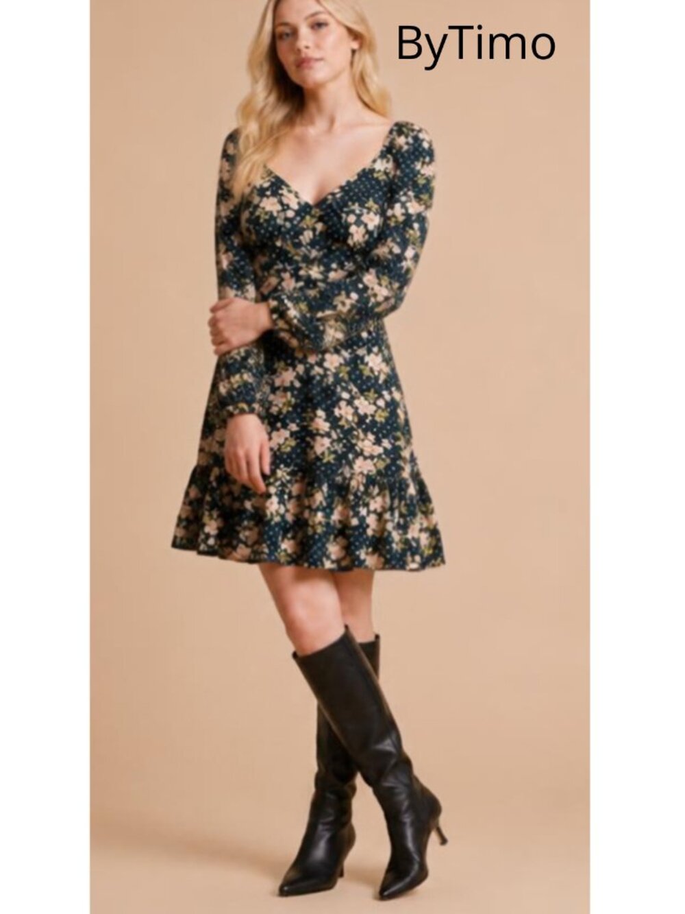 BY TIMO Luxury floral polka dot dress small